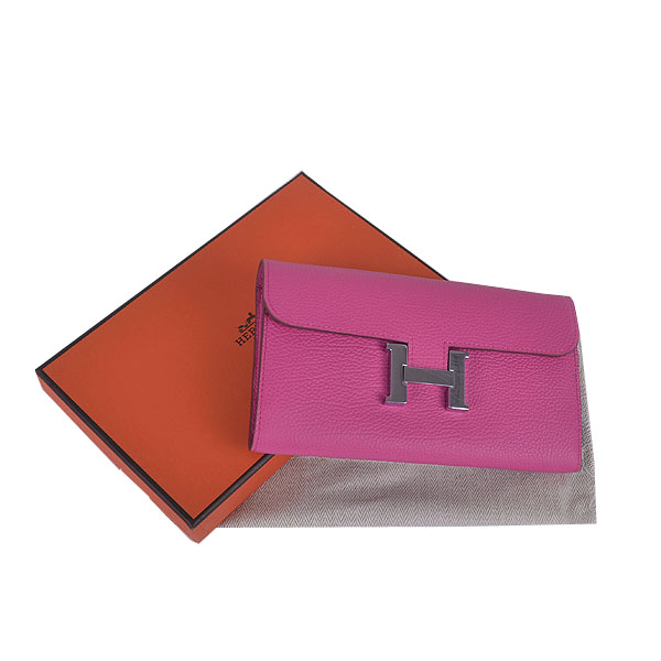 Hermes H 6023 Flap Wallet Pink Button Silver